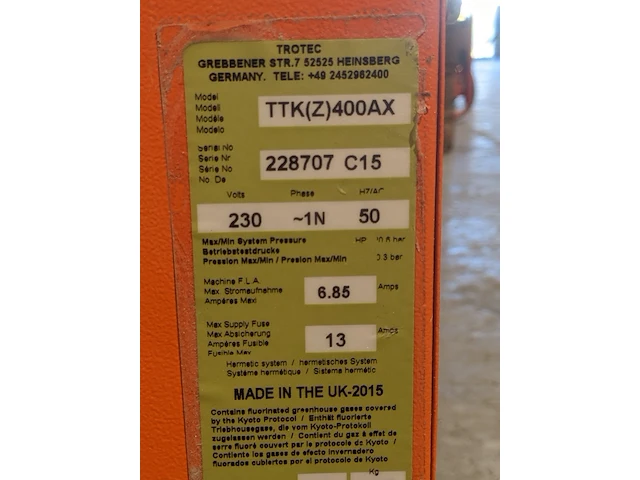 Bouwdroger 75l 230v trotec, ttk 400, bouwjaar 2015 - afbeelding 7 van  9