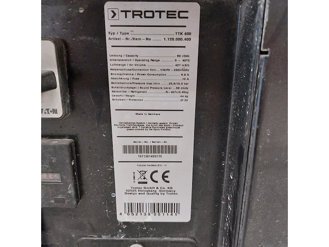 Bouwdroger 75l 230v trotec, ttk 400, bouwjaar 2017 - afbeelding 7 van  7