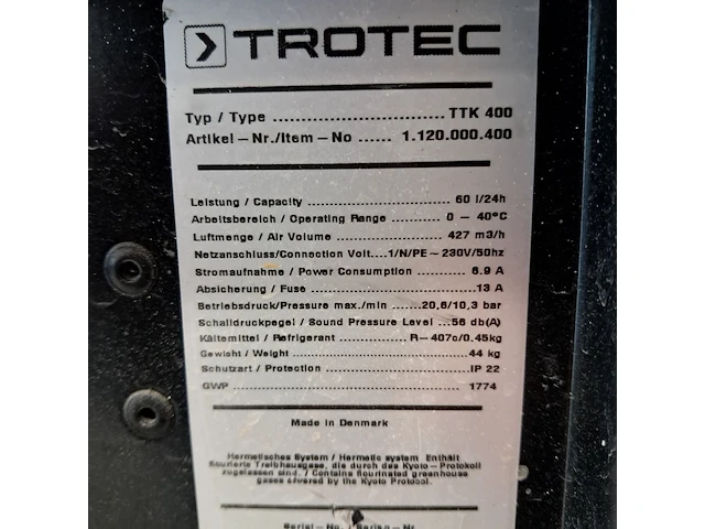 Bouwdroger 75l 230v trotec, ttk 400, bouwjaar 2017 - afbeelding 5 van  6