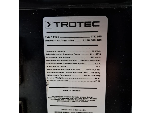 Bouwdroger 75l 230v trotec, ttk 400, bouwjaar 2017 - afbeelding 5 van  6