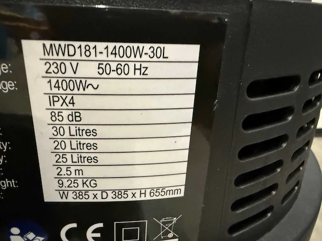 Bouwstofzuiger nat/droog 30 ltr 1400w - afbeelding 4 van  4