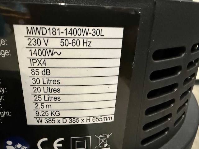 Bouwstofzuiger nat/droog 30 ltr 1400w - afbeelding 4 van  4