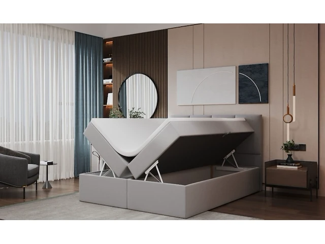 Boxspring 140x200 grijs met opbergfunctie sanderz, grijs, 2025 - afbeelding 2 van  4