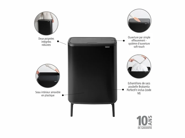 Brabantia bo touch bin hi prullenbak 60 liter matt black - afbeelding 2 van  2