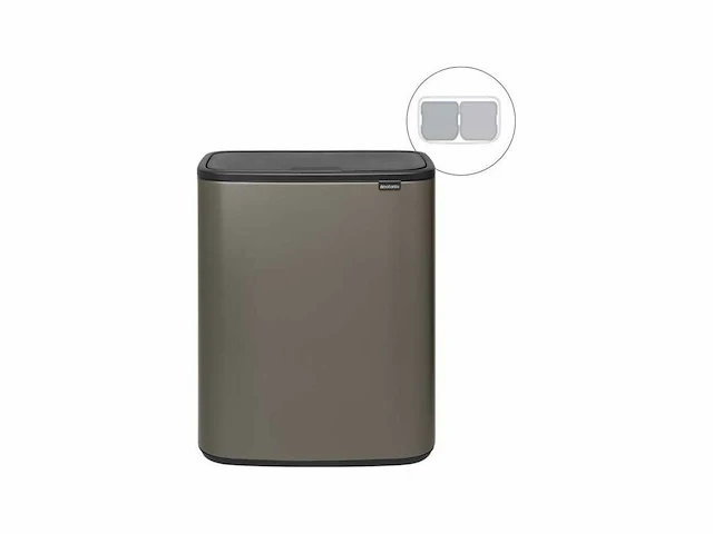 Brabantia bo touch bin prullenbak - 2 x 30 liter - afvalscheiding - platinum - afbeelding 1 van  2