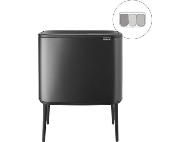 Brabantia bo touch bin prullenbak - 3 x 11 liter - afvalscheiding - confident grey - afbeelding 2 van  5