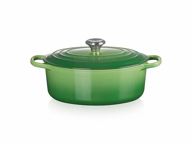 Bräter signature oval 29 cm bamboo braadpan met deksel gietijzer 29 cm 4.7 liter groen - afbeelding 1 van  4