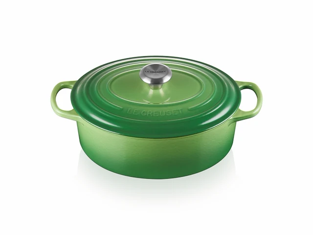 Bräter signature oval 29 cm bamboo braadpan met deksel gietijzer 29 cm 4.7 liter groen - afbeelding 4 van  4