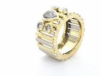 Brede gouden ring met een natuurlijke cognac gekleurde druppel vorm diamant en briljant geslepen diamanten - afbeelding 5 van  8