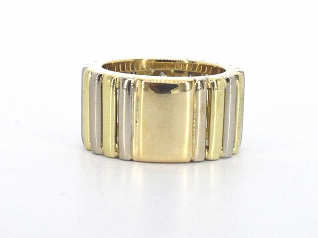 Brede gouden ring met een natuurlijke cognac gekleurde druppel vorm diamant en briljant geslepen diamanten - afbeelding 6 van  8
