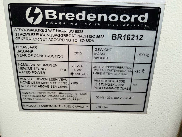 Bredenoord bryan20 noodstroomaggregaat - afbeelding 12 van  13