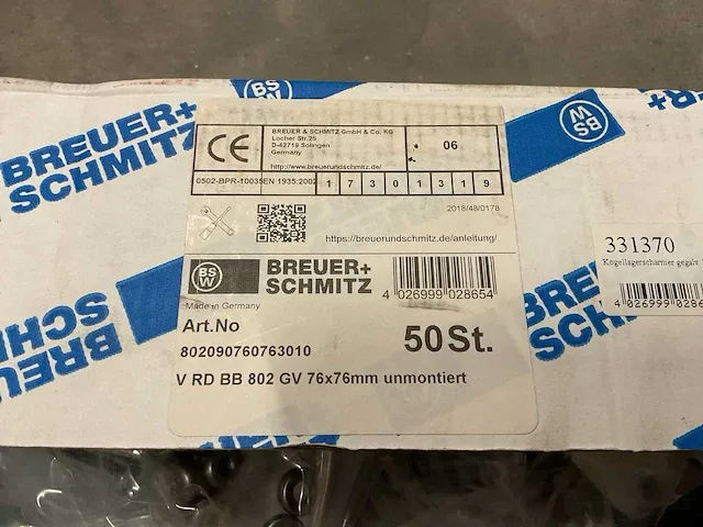 Breuer+schmitz v rd bb 802 gv 76x76mm ongemonteerd doos á 50 stuks kogelscharnieren - afbeelding 2 van  2