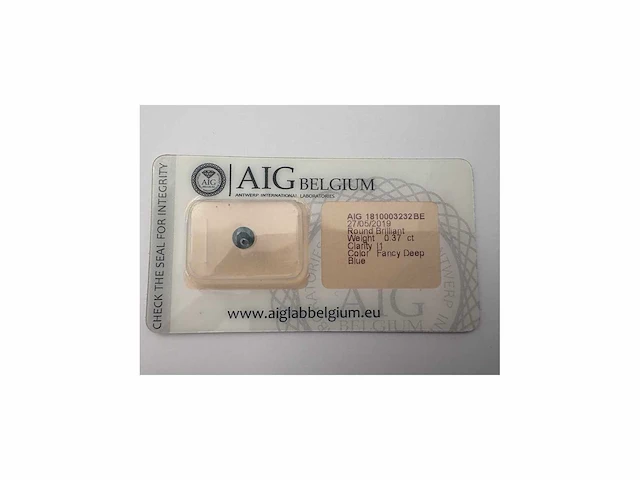 Briljant geslepen blauwe diamant met certificaat aig, 0,37 kt - sieraad - afbeelding 1 van  3
