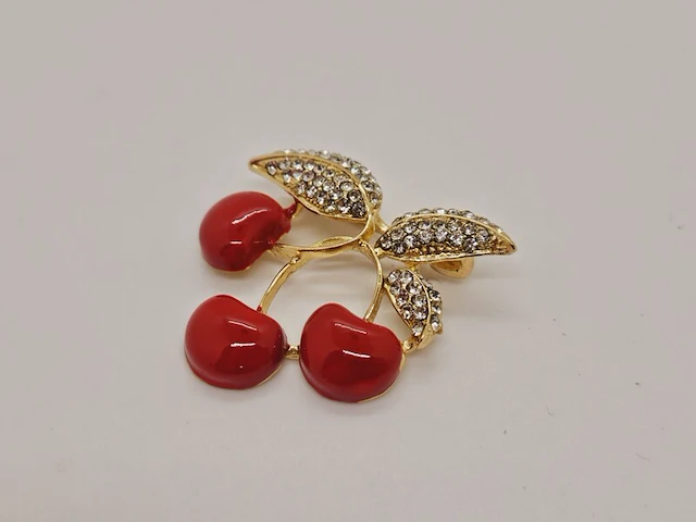 Broche in joan rivers stijl - red cherries - afbeelding 1 van  5