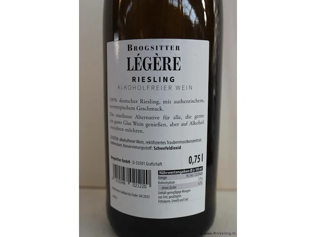 Brogsitter légëre riesling alcohol vrij - 75 cl - winkelverkoopprijs € 11.95 - afbeelding 3 van  3