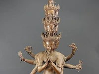 Bronzen elfkoppige avalokiteshvara botissattva tibettaans boeddhistische godheid - afbeelding 3 van  5