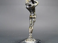 Bronzen moeder met kind op marmeren basement - afbeelding 3 van  5