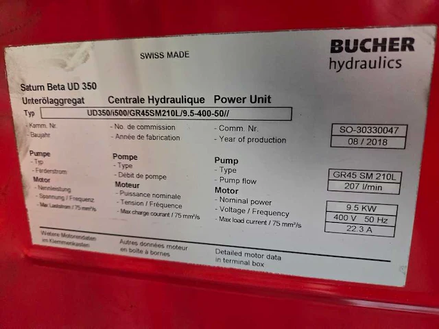 Bucher hydraulics - 2018 - saturn beta ud 350 - hydraulisch aggregaat - afbeelding 3 van  7