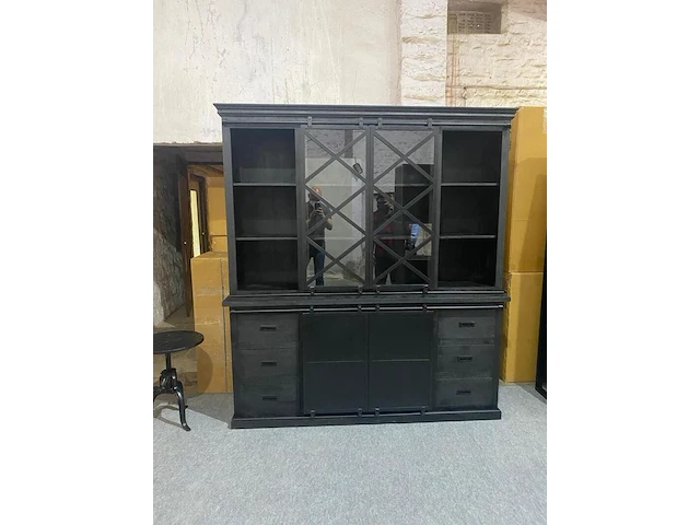 Buffetkast mangohout 160x45x200cm, sanderz, zwart, 2025 - afbeelding 1 van  2