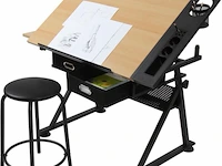 Bureau met twee werkbladen - verstelbare kanteling - max. 115 x 65 – min. 90 x 60 cm - inclusief kruk, bekerhouder en 2 lades - lichtbruin/zwart - afbeelding 2 van  11