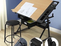 Bureau met twee werkbladen - verstelbare kanteling - max. 115 x 65 – min. 90 x 60 cm - inclusief kruk, bekerhouder en 2 lades - lichtbruin/zwart - afbeelding 1 van  11