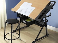 Bureau met twee werkbladen - verstelbare kanteling - max. 115 x 65 – min. 90 x 60 cm - inclusief kruk, bekerhouder en 2 lades - lichtbruin/zwart - afbeelding 4 van  11