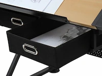 Bureau met twee werkbladen - verstelbare kanteling - max. 115 x 65 – min. 90 x 60 cm - inclusief kruk, bekerhouder en 2 lades - lichtbruin/zwart - afbeelding 8 van  11