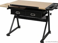 Bureau met twee werkbladen - verstelbare kanteling - max. 115 x 65 – min. 90 x 60 cm - inclusief kruk, bekerhouder en 2 lades - lichtbruin/zwart - afbeelding 9 van  11