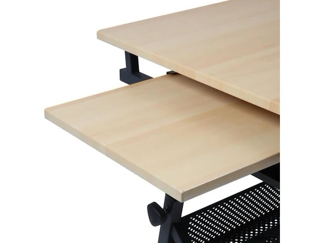 Bureau met twee werkbladen - verstelbare kanteling - max. 115 x 65 – min. 90 x 60 cm - inclusief kruk, bekerhouder en 2 lades - lichtbruin/zwart - afbeelding 11 van  11