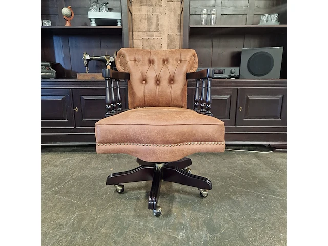 Bureaustoel chesterfield, stoker, cognac - afbeelding 2 van  7
