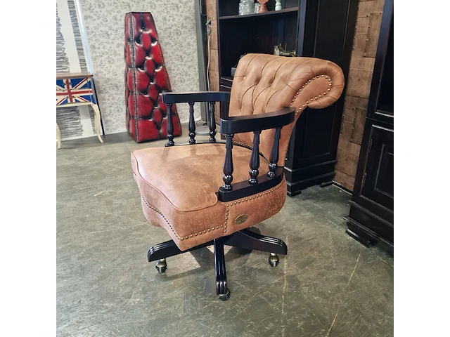Bureaustoel chesterfield, stoker, cognac - afbeelding 5 van  7
