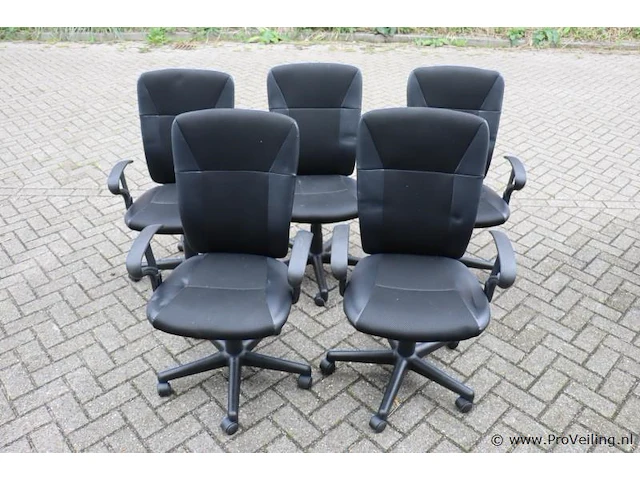 Bureaustoelen - zwart (skai) leder gestoffeerd - 5 stuks - afbeelding 1 van  6