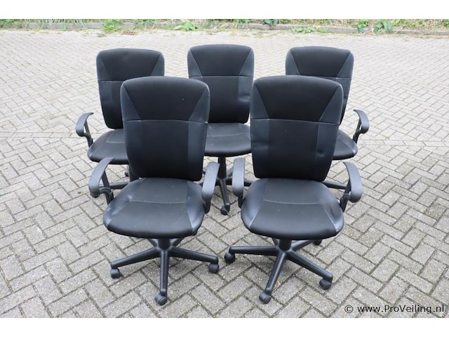Bureaustoelen - zwart (skai) leder gestoffeerd - 5 stuks - afbeelding 1 van  6