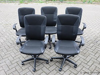Bureaustoelen - zwart (skai) leder gestoffeerd - 5 stuks