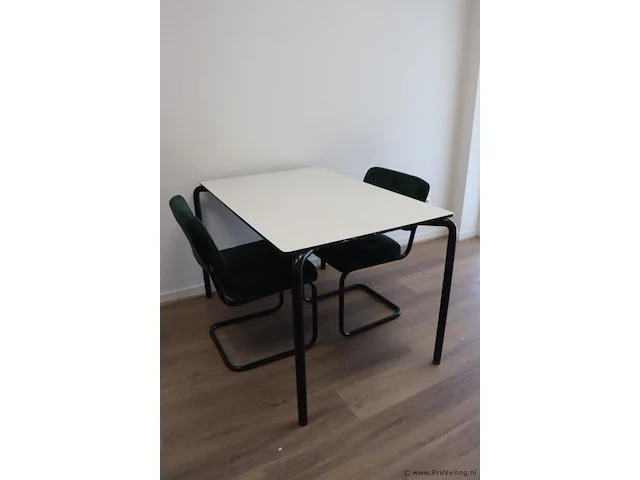 Bureautafel - 120x85x74cm incl. 2 stoelen, groen gestoffeerd - 50x44x80cm - afbeelding 1 van  5