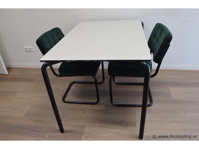 Bureautafel - 120x85x74cm incl. 2 stoelen, groen gestoffeerd - 50x44x80cm - afbeelding 2 van  5