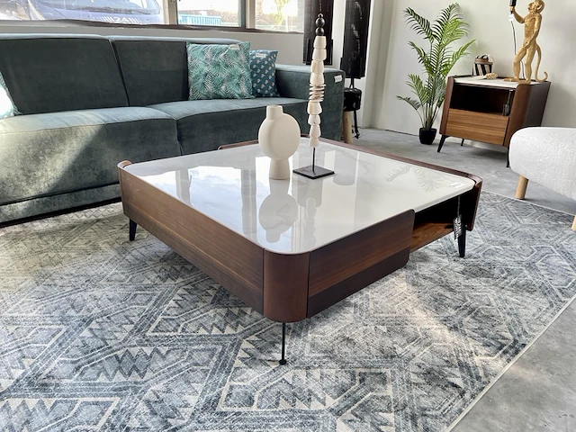 By italia salontafel met wit marmeren blad by italia, walnoot / wit marmer - afbeelding 1 van  9