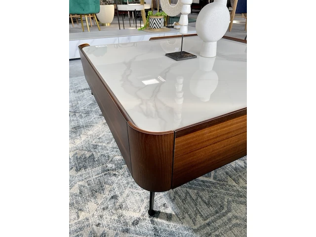 By italia salontafel met wit marmeren blad by italia, walnoot / wit marmer - afbeelding 5 van  9