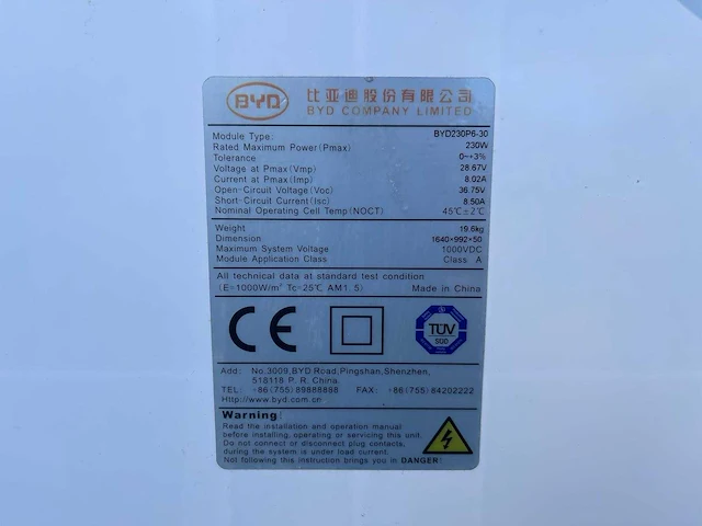 Byd - byd230p6-30 - gebruikt zonnepaneel (220x) - afbeelding 2 van  2