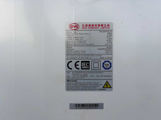 Byd - byd260p6c-30 - gebruikt zonnepaneel (300x) - afbeelding 6 van  6