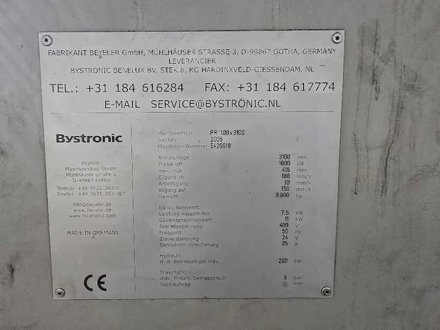 Bystronic - 2005 - pr 100 x 3100 - cnc-kantbank - afbeelding 4 van  9