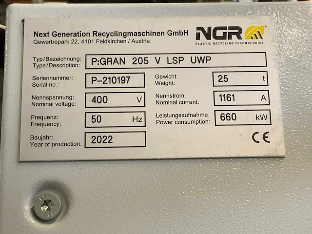(c) 2022 nrg p:gran 205 v lsp uwp vlokken recycling extruder - afbeelding 13 van  20