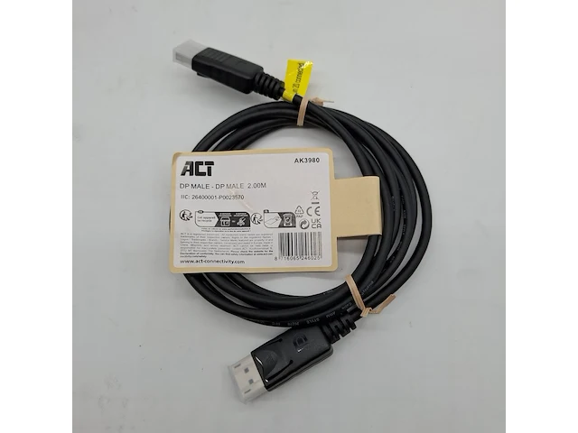 Ca. 1000x display port kabel, act, ak3980 dp male 2.00m - afbeelding 1 van  5