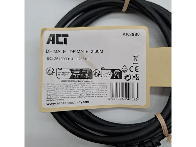Ca. 1000x display port kabel, act, ak3980 dp male 2.00m - afbeelding 2 van  5