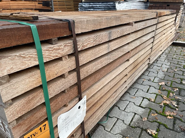 Ca. 100x angelim pedra palen fijnbezaagd, 52x52mm, lengte 47/400cm, 26/430cm, 10/460cm, 17/490cm - afbeelding 2 van  3