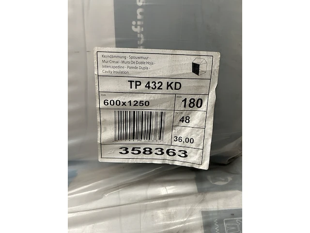 Ca. 10x isolatie 1250x600x180mm rd:5,80 3pl/pak(=2,25m²) knauf tp432 kd - afbeelding 4 van  4