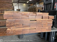Ca. 123x guyana teak hardhouten planken geschaafd, 21x140mm, lengte 41/125cm, 34/185cm, 48/155cm - afbeelding 3 van  3