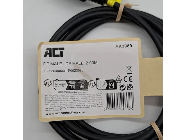 Ca. 1250x display port kabels, act, ak3980 dp male 2.00m - afbeelding 2 van  5