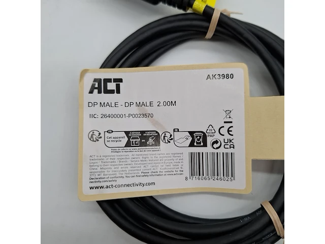 Ca. 1250x partij display port kabels, act, ak3980 dp male 2.00m - afbeelding 2 van  5