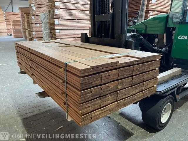 Ca. 125x djindja udu hardhouten planken vierzijdig geschaafd , 16x90mm, lengte 220cm - afbeelding 2 van  3
